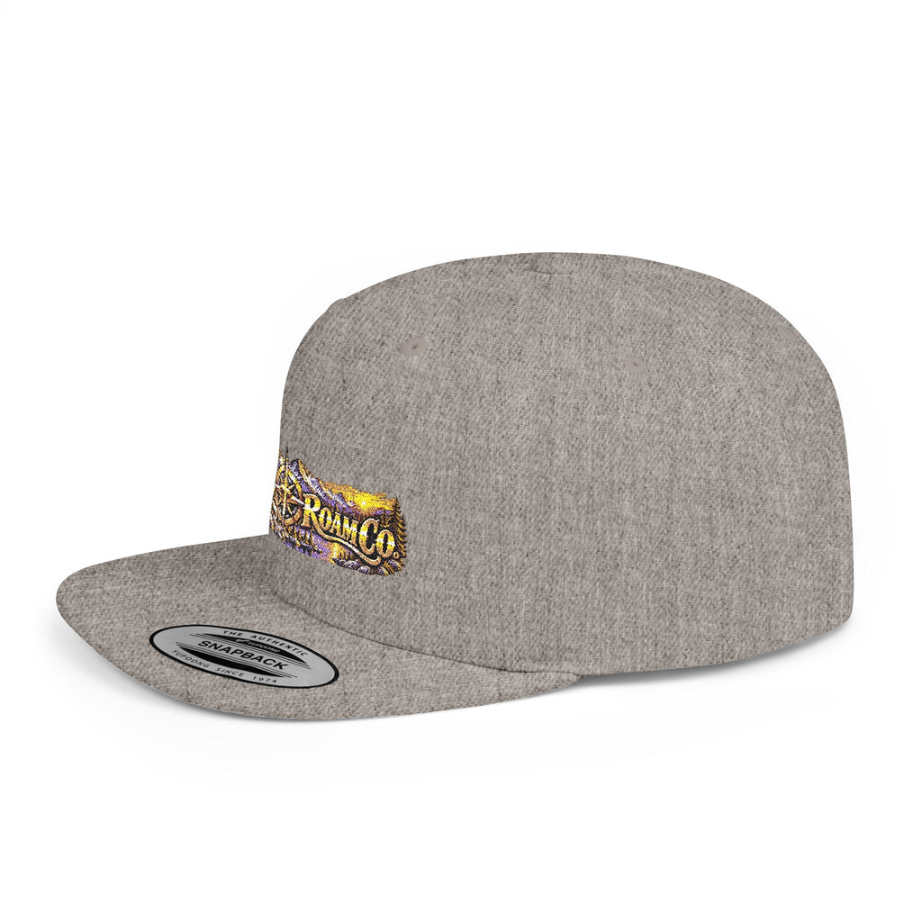Snapback Hat — Mountain Sunrise 'Wander & Roam' Embroidered Flat Bill