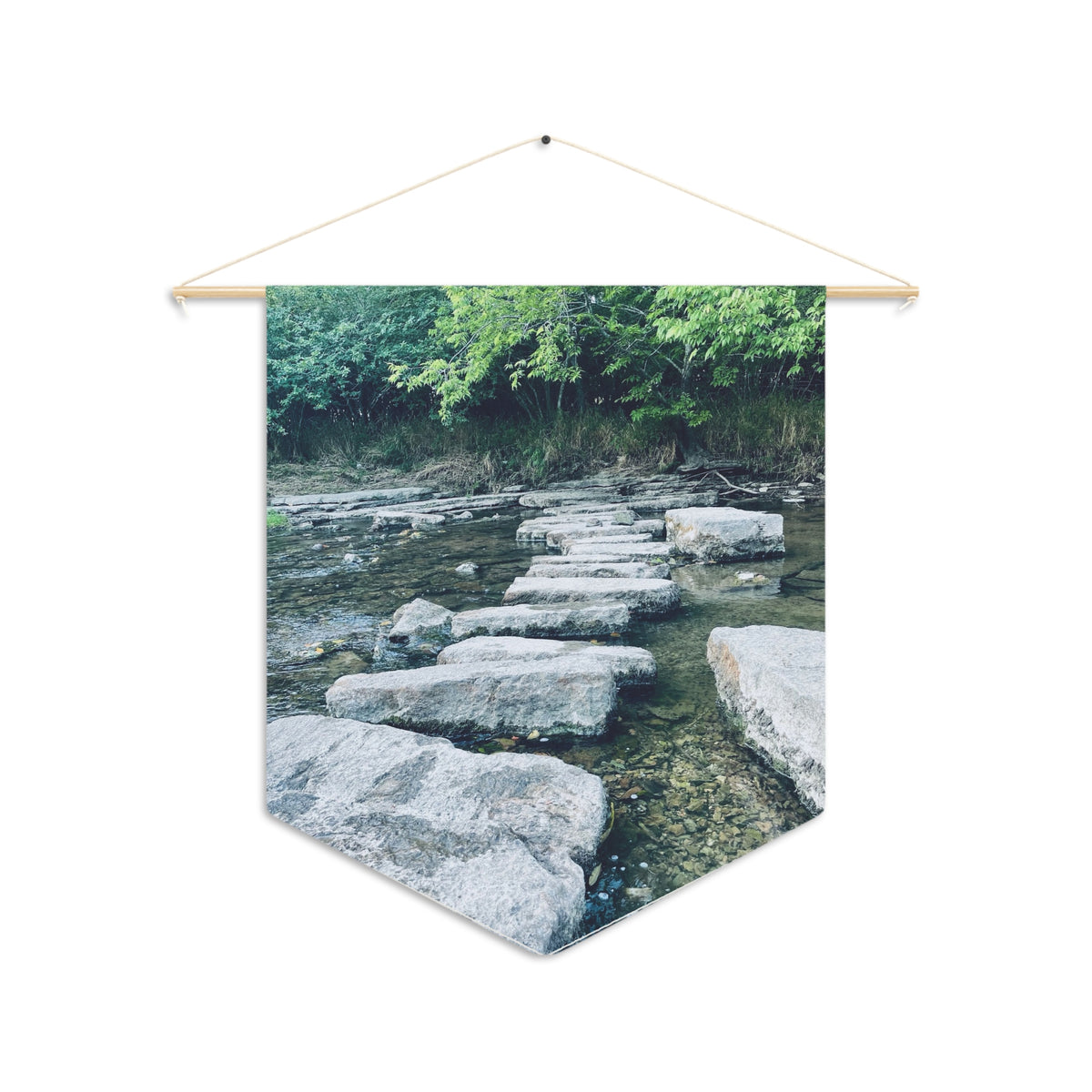 River Stepping Stones Pennant — Nature Wall Banner for Home, Cabin & Outdoor Lovers