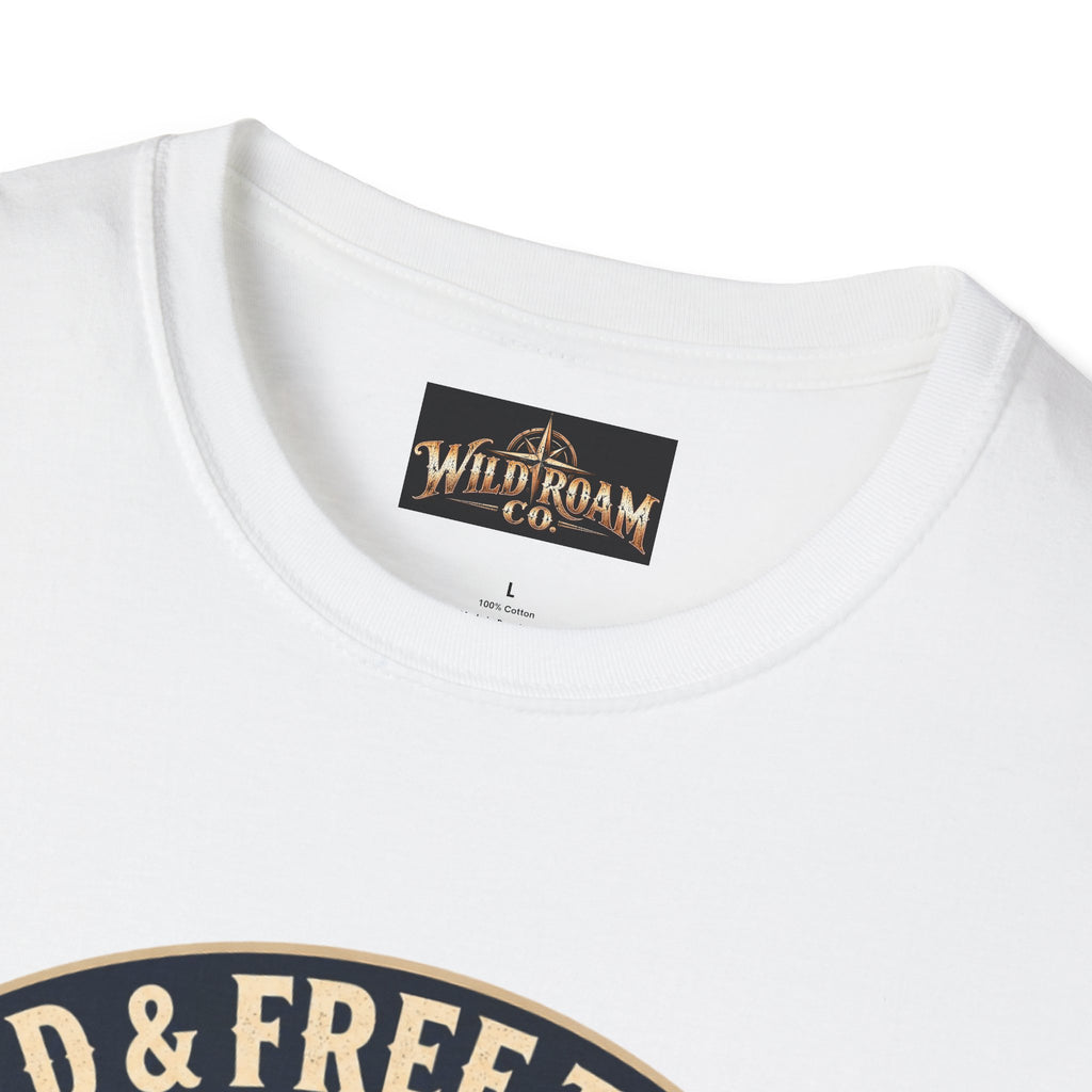 Camping T-Shirt — "Wild & Free to Roam" Mountain Campfire Graphic