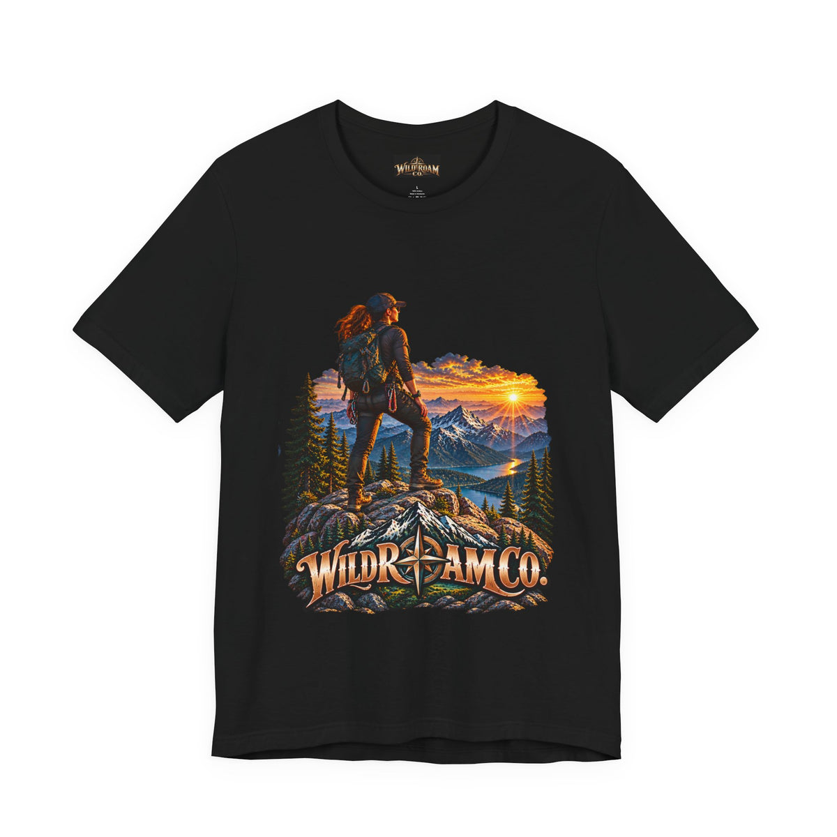 Women's Hiker Sunset T-Shirt — Wild Roam Co. Mountain Adventure Tee
