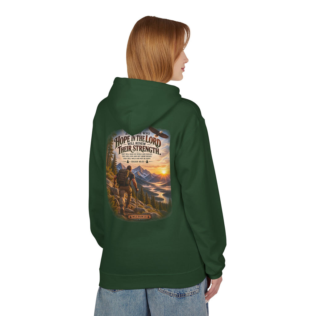 Men's Hope in the Lord Hiking Hoodie — Wild Roam Co. Sunset Mountain Faith Pullover