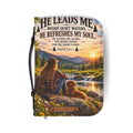 Men's Bible Cover — "He Leads Me Beside Quiet Waters" Psalm 23:2-3 Inspiring Outdoors Design