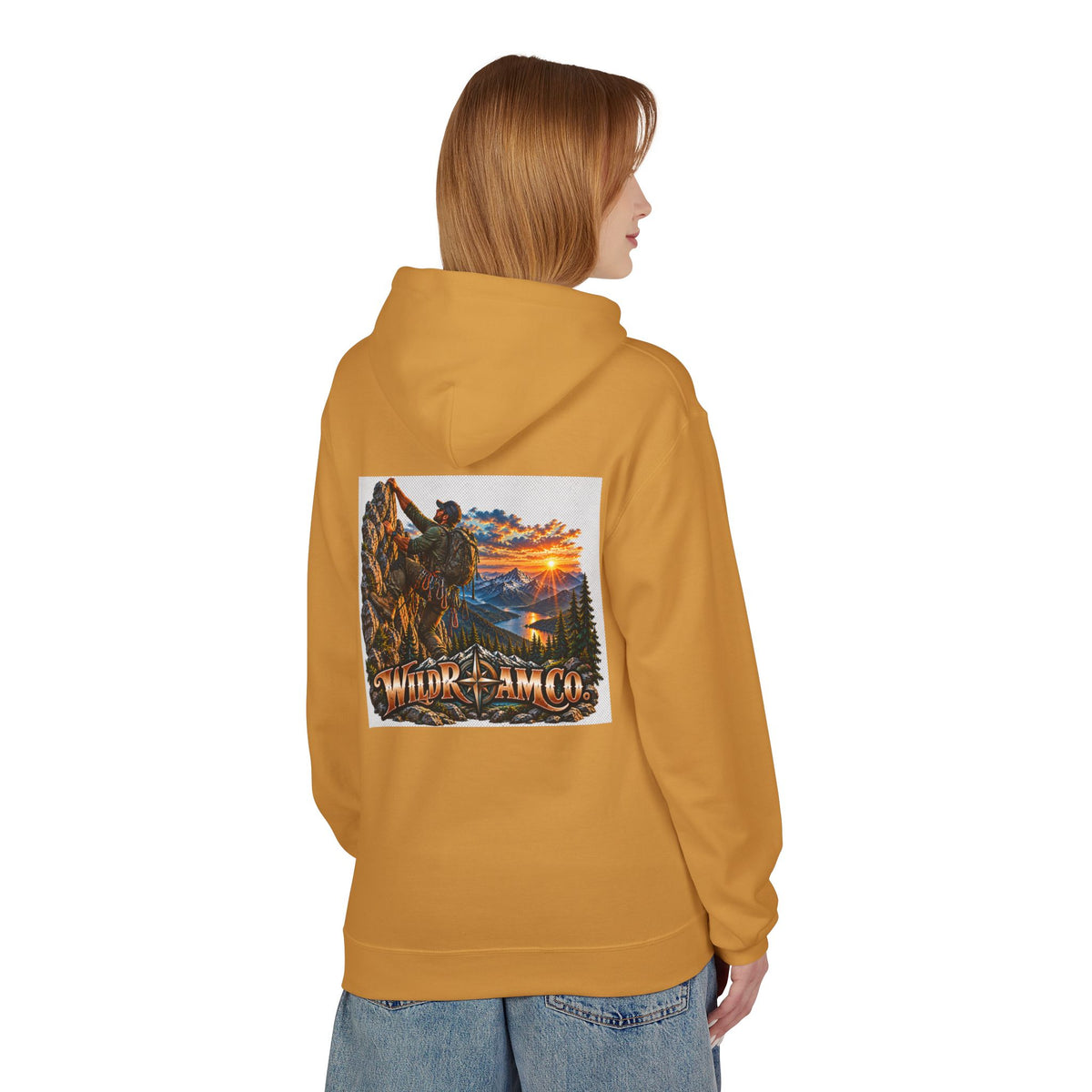 Men's Wild Roam Co. Adventure Hoodie — Mountain Sunset Outdoor Graphic Sweatshirt