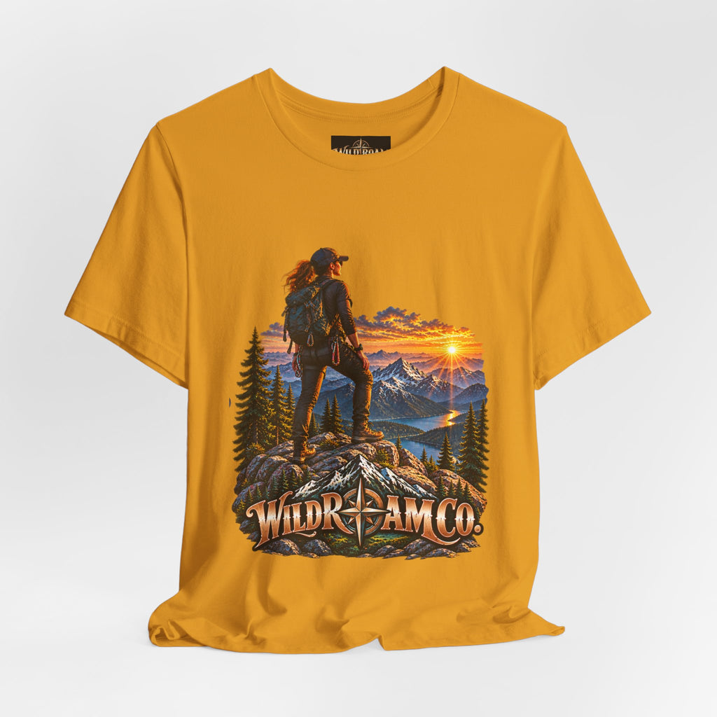 Women's Hiker Sunset T-Shirt — Wild Roam Co. Mountain Adventure Tee