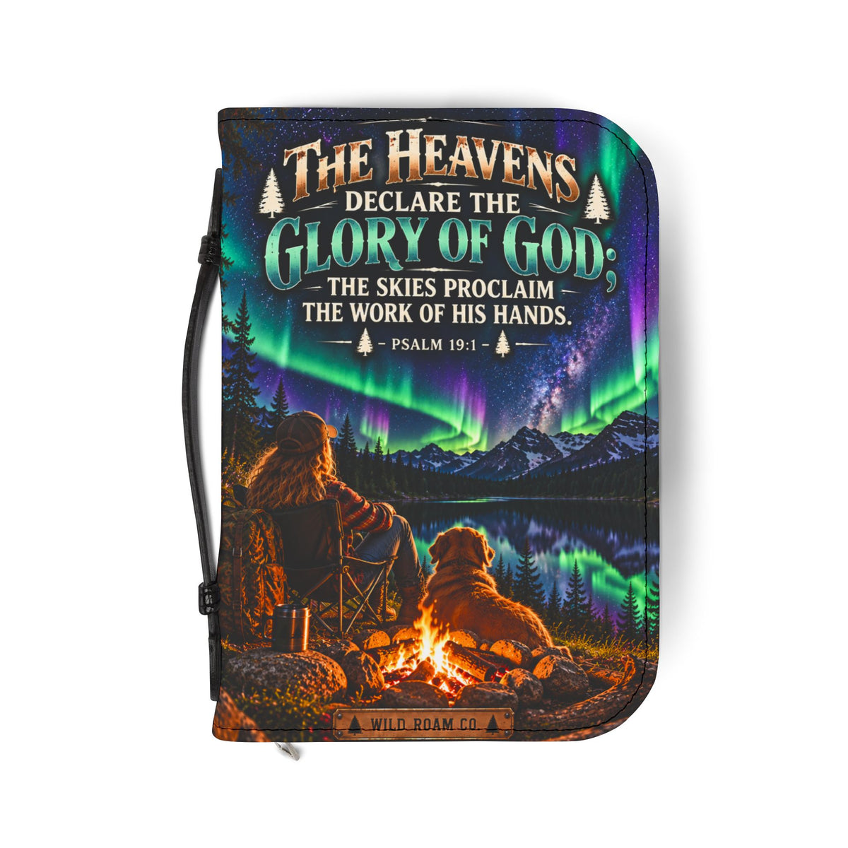 Women's Bible Cover — "The Heavens Declare the Glory of God" Aurora Camping Psalm 19:1 Zippered Bible Case