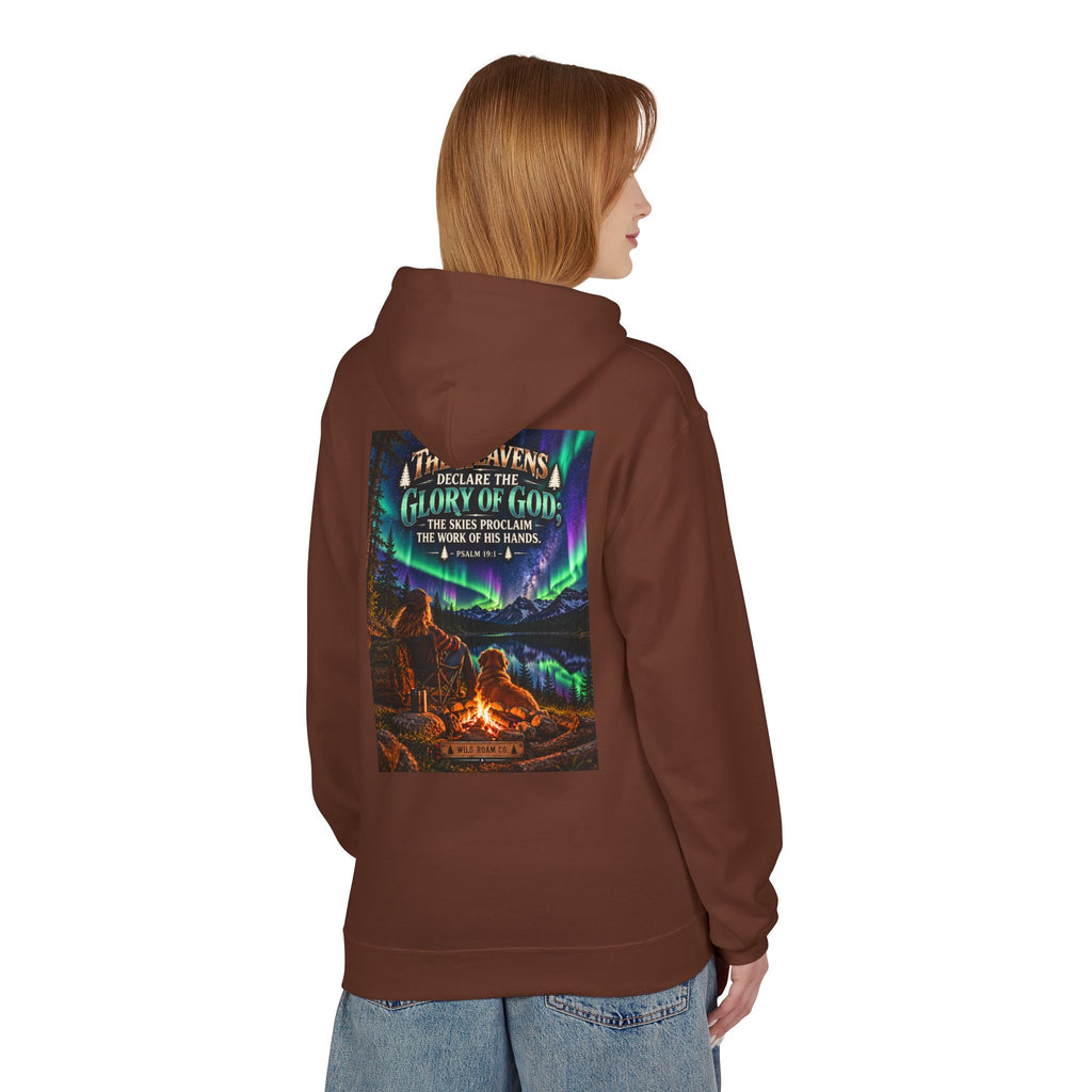 Women's Hoodie - 'Wild Roam Co.' Scenic Christian Campfire Hoodie with Aurora Psalm Design