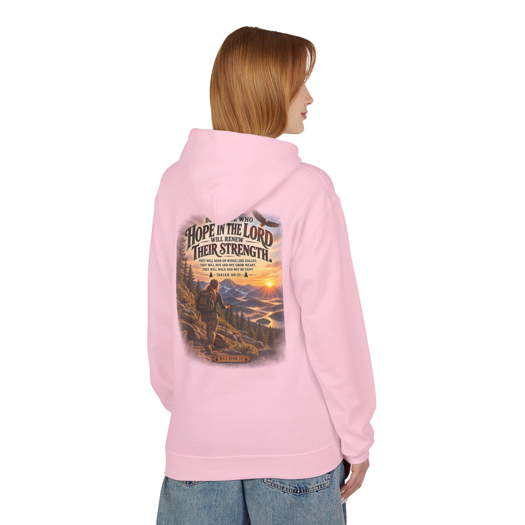 Women's Hope in the Lord Hiking Hoodie — Inspirational Christian Mountain Sunset Pullover
