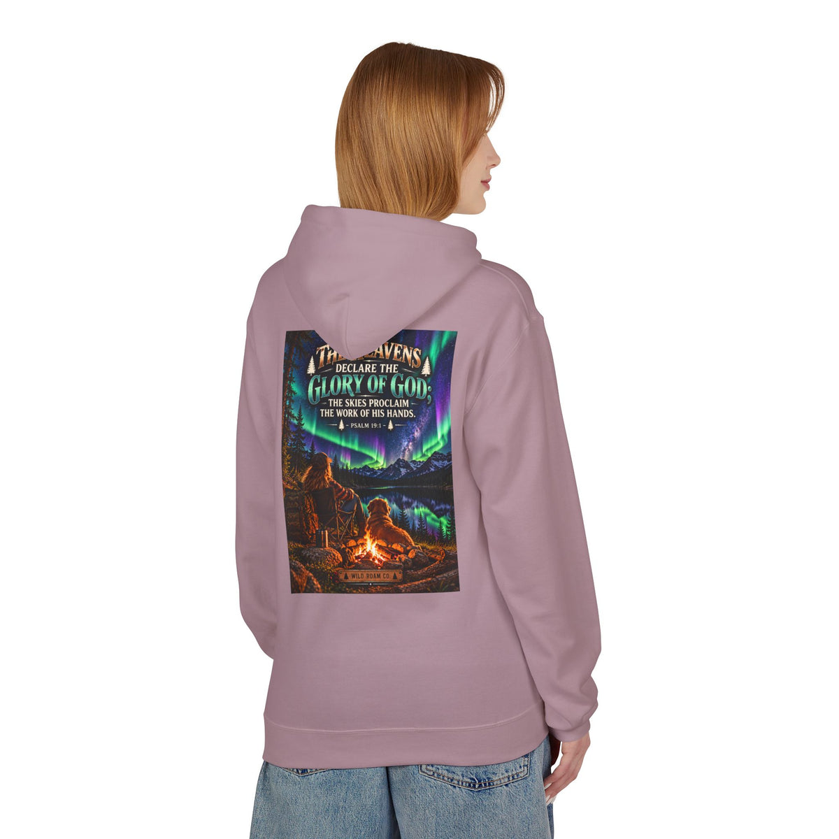Women's Hoodie - 'Wild Roam Co.' Scenic Christian Campfire Hoodie with Aurora Psalm Design