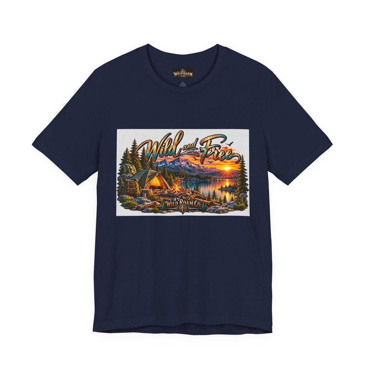 Wild and Free Camping T-Shirt — Mountain Lake Sunset Graphic Tee