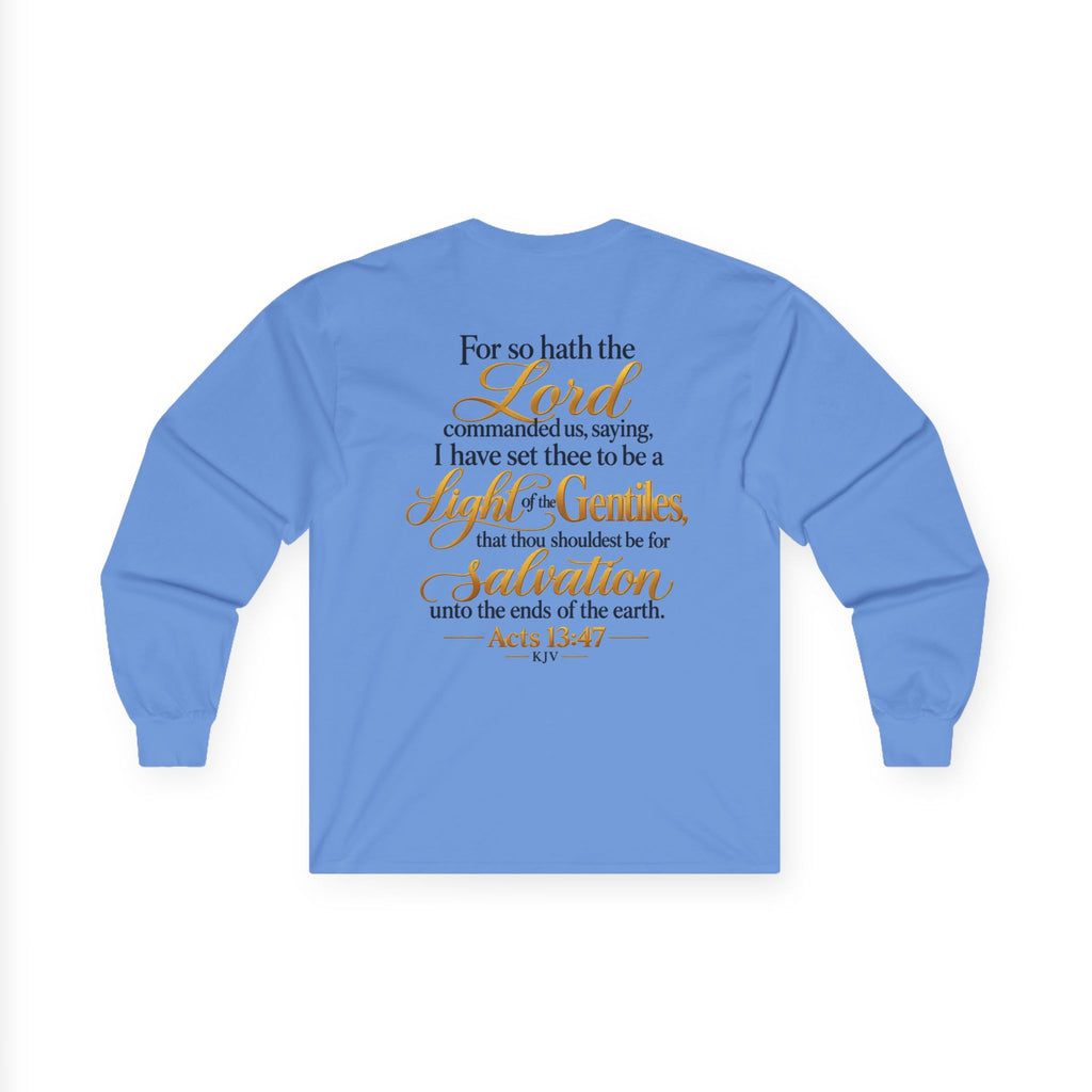 Long Sleeve Tee - "Wild + Roam Co." Faith Logo Sunset Graphic with Acts 13:47 Scripture Back