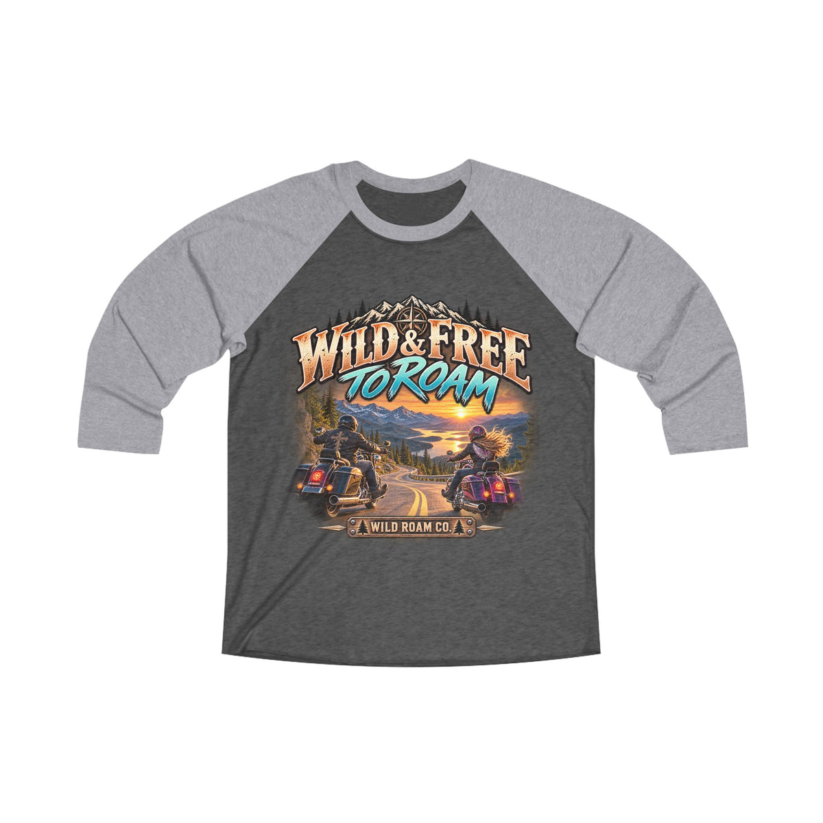 Raglan Tee — "Wild & Free to Roam" Motorcycle Vintage Adventure Shirt