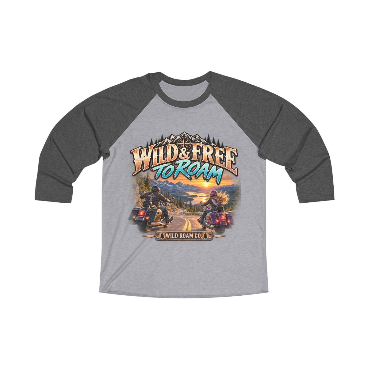 Raglan Tee — "Wild & Free to Roam" Motorcycle Vintage Adventure Shirt