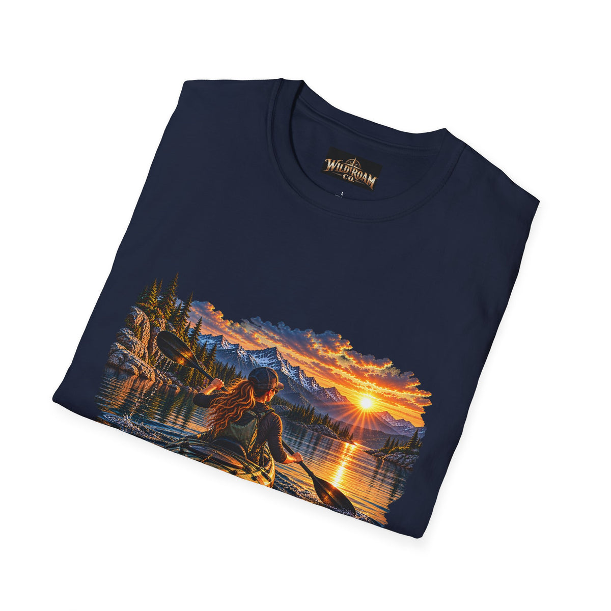 Women's T-shirt--Wild Roam Co Kayak Sunset Graphic(Outdoor Adventure Tee)