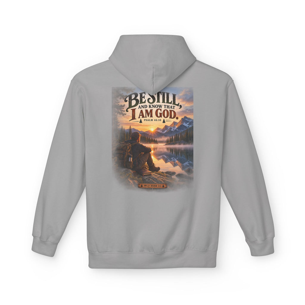 Men's Christian Nature Hoodie — “Be Still and Know That I Am God” Scenic Sweatshirt