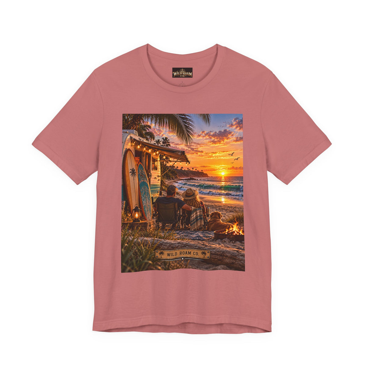 Sunset Surf Camp Tee — Beach Sunset Couple Graphic T-Shirt