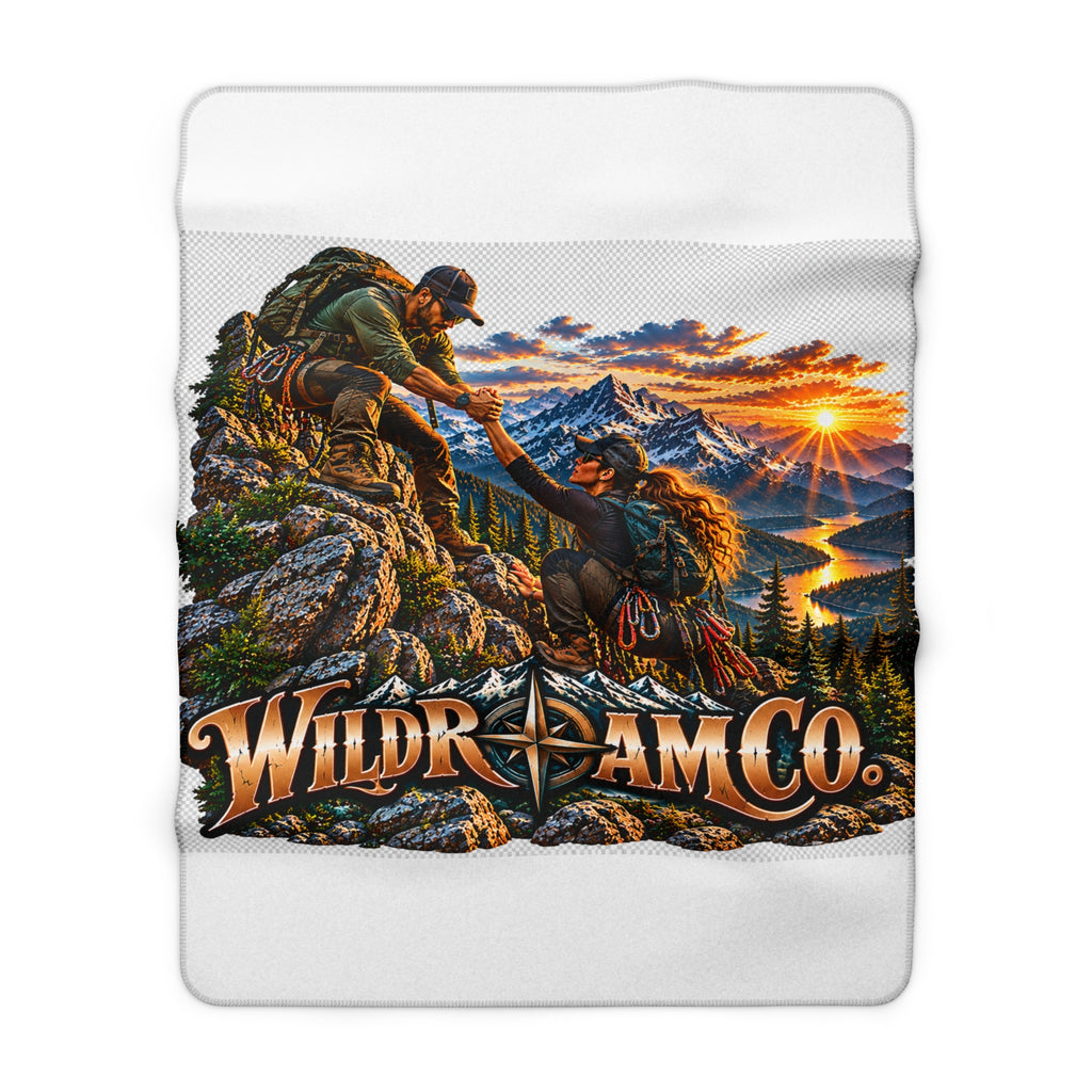 Wild Roam Co. Sherpa Fleece Blanket — Mountain Climb Adventure Camping Throw