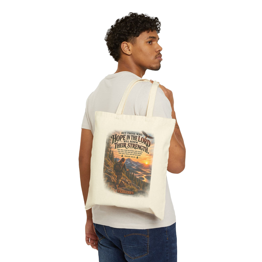 Scripture Tote Bag – "But Those Who Hope in the Lord Will Renew Their Strength" Canvas Tote