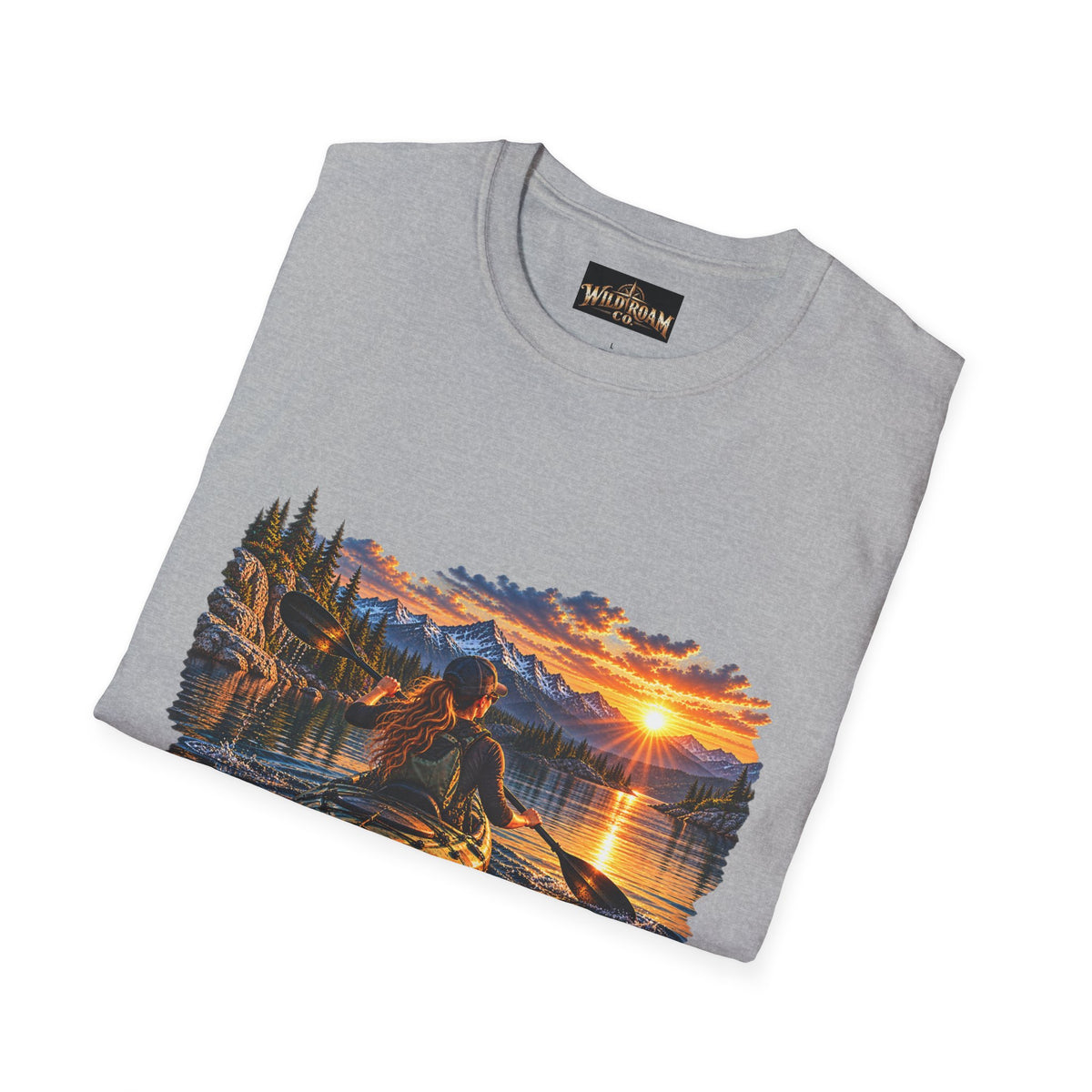 Women's T-shirt--Wild Roam Co Kayak Sunset Graphic(Outdoor Adventure Tee)