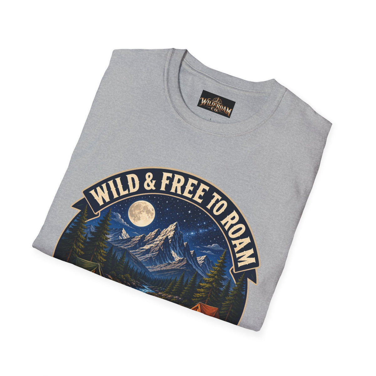 Camping T-Shirt — "Wild & Free to Roam" Mountain Campfire Graphic
