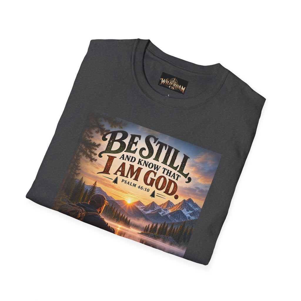 Men's Christian Mountain T‑Shirt – "Be Still and Know That I Am God" Inspirational Faith Tee