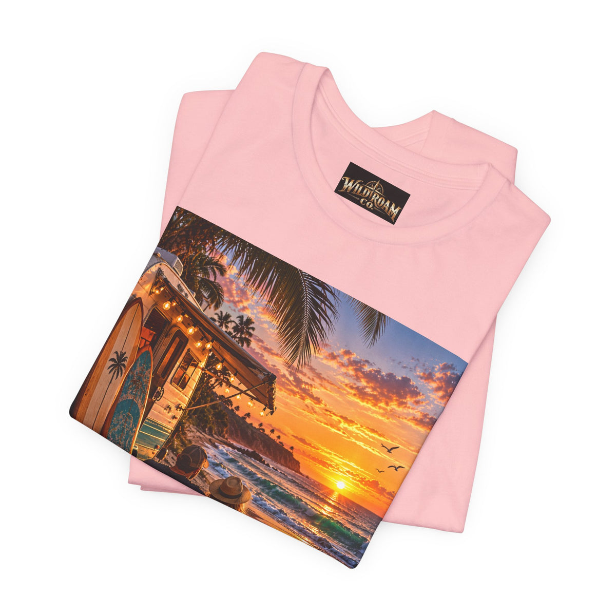 Sunset Surf Camp Tee — Beach Sunset Couple Graphic T-Shirt