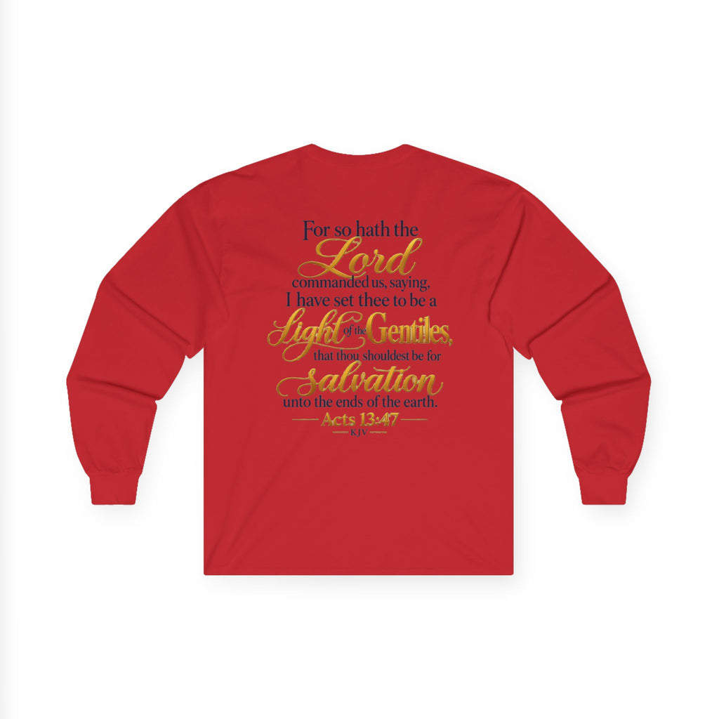 Long Sleeve Tee - "Wild + Roam Co." Faith Logo Sunset Graphic with Acts 13:47 Scripture Back