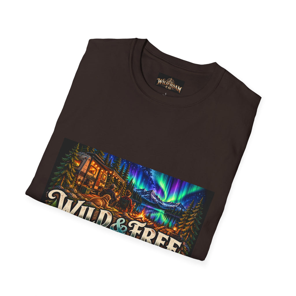 T-Shirt — Wild & Free to Roam Northern Lights Cabin Graphic Tee