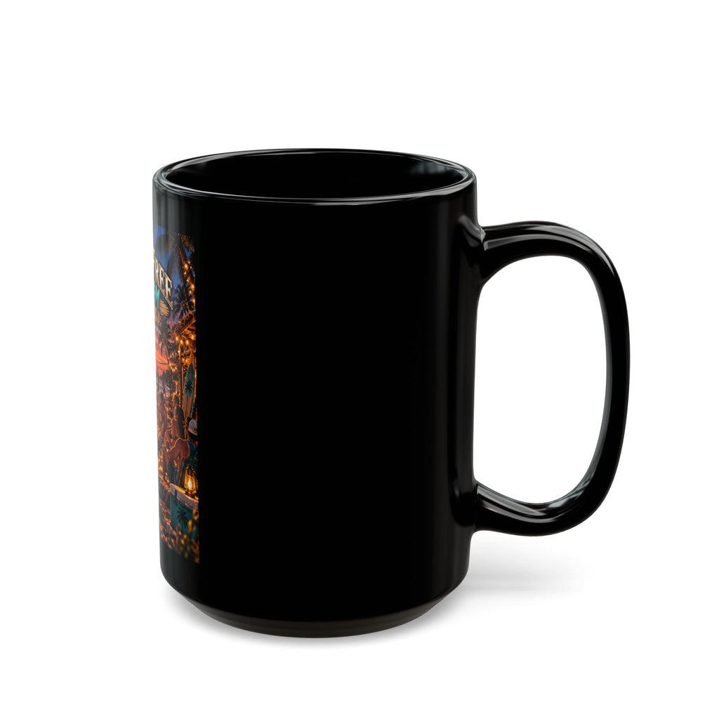 Wild & Free to Roam Black Mug — Tropical Sunset Beach Camp Coffee Cup (11oz/15oz)