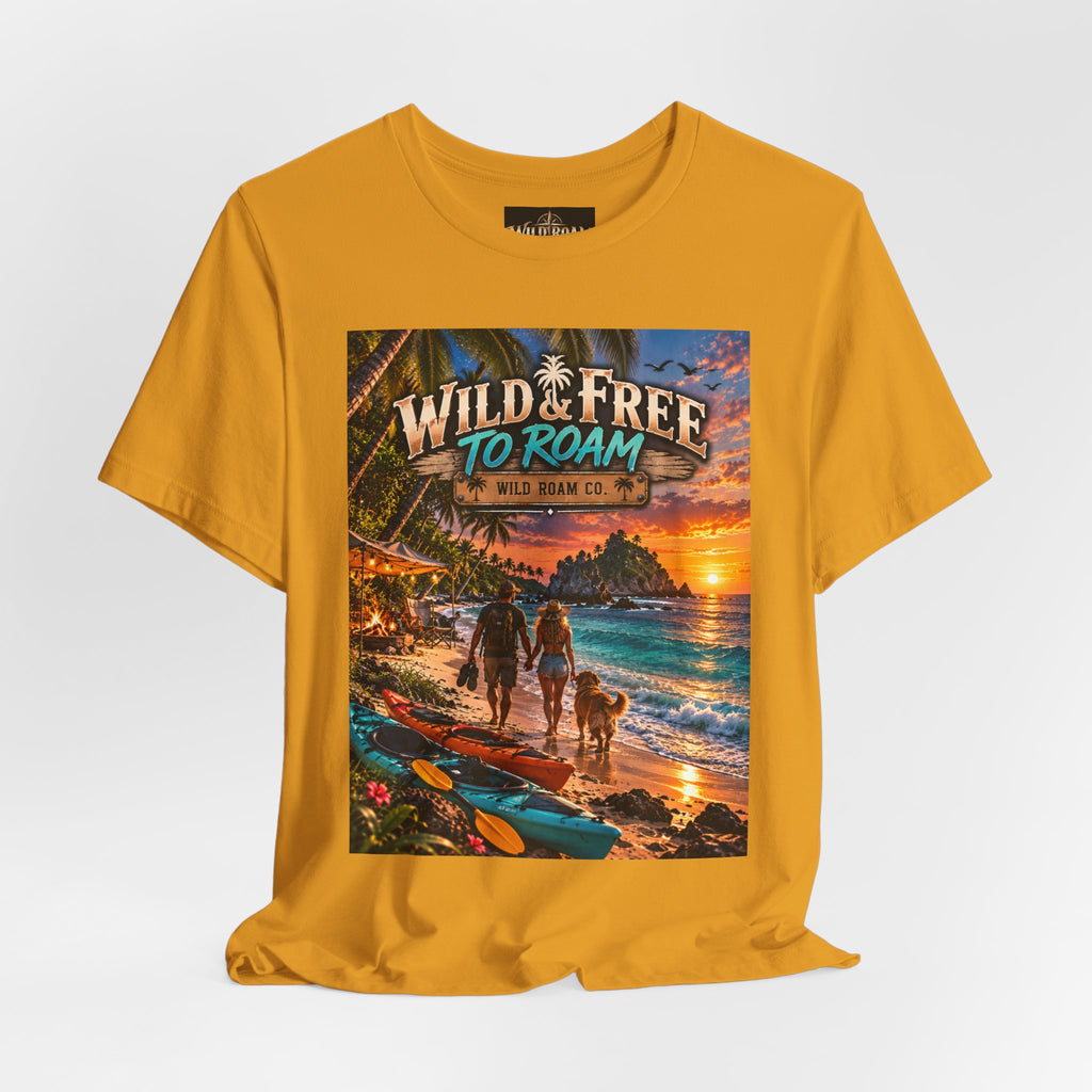 Wild & Free to Roam Beach T-Shirt — Sunset Surf Adventure Tee