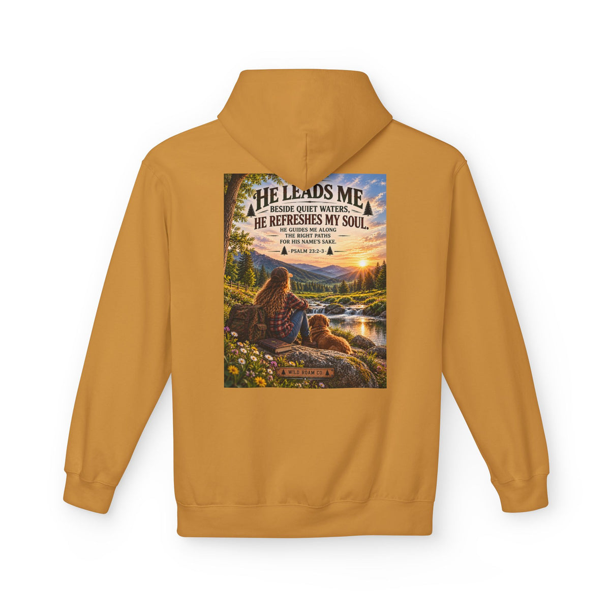 Women's Wild Roam Co. Scenic Hoodie — "He Leads Me Beside Quiet Waters" Inspirational Nature Pullover