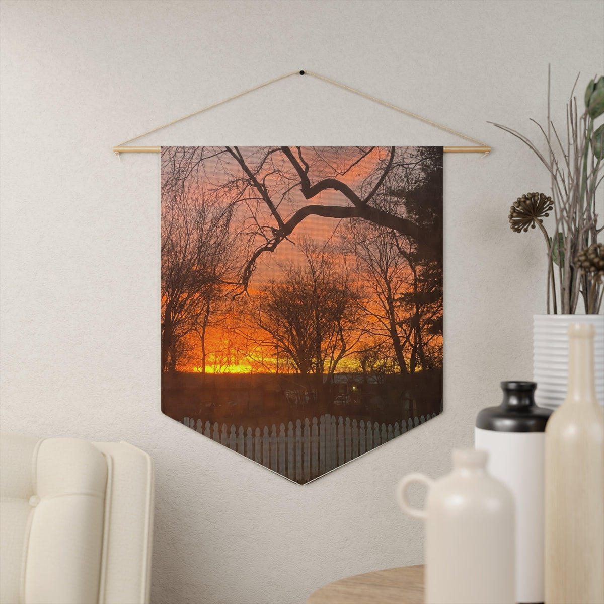 Sunset Silhouette Pennant Banner – Warm Autumn Sky Wall Decor
