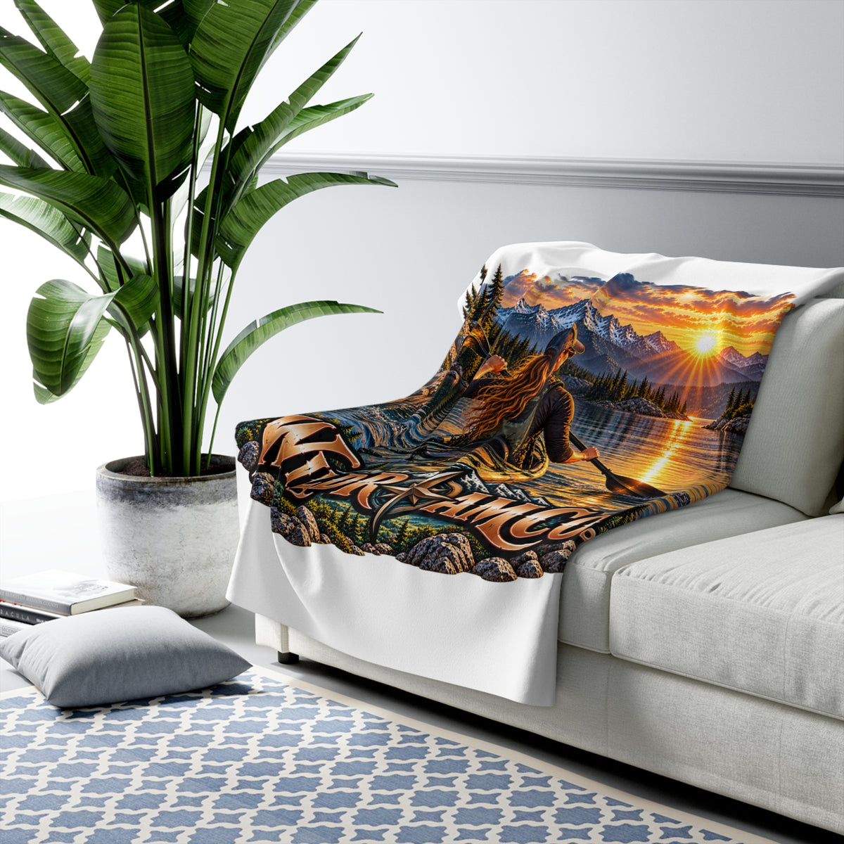 Sherpa Blanket — WildRoam Co. Kayak Sunset Scenic Fleece Throw