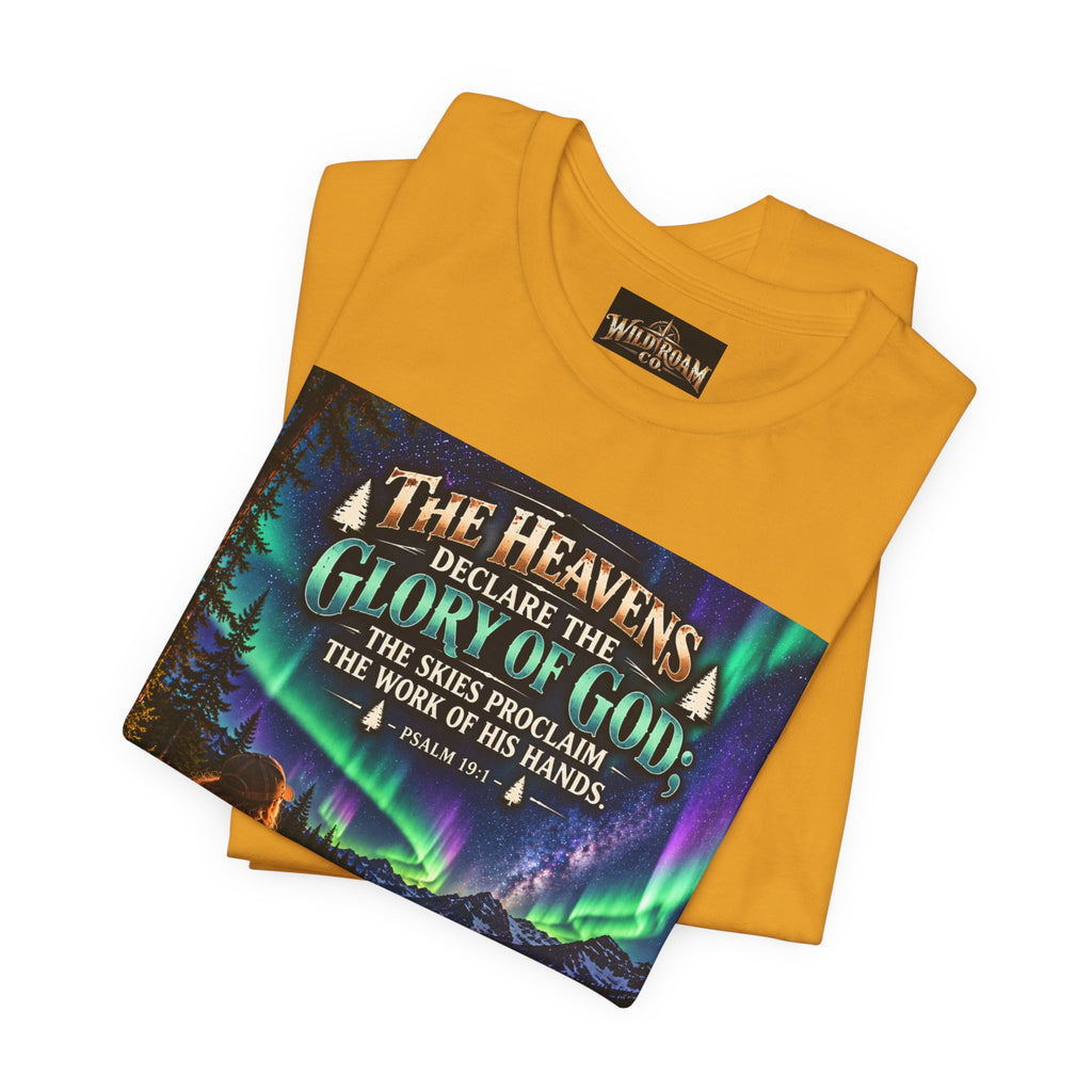 Women's Christian Nature T-Shirt — "The Heavens Declare the Glory of God" Campfire Aurora Tee