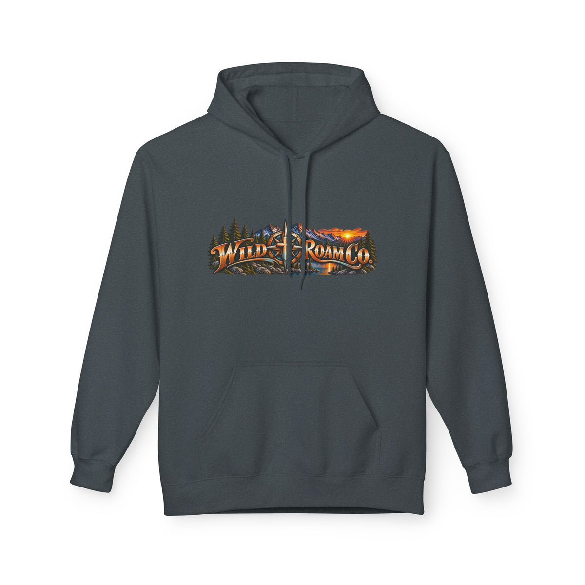 Wild Roam Co. Scenic Adventure Hoodie — "Wild Roam" Mountain & Lake Graphic