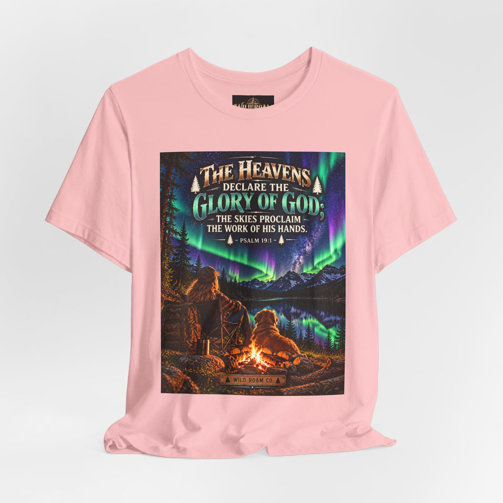 Women's Christian Nature T-Shirt — "The Heavens Declare the Glory of God" Campfire Aurora Tee