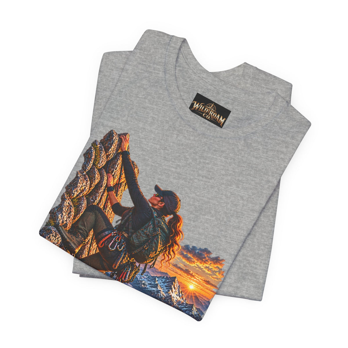 Women's Climber Sunset Tee — Wild Roam Co. Rock Climbing Graphic T-Shirt