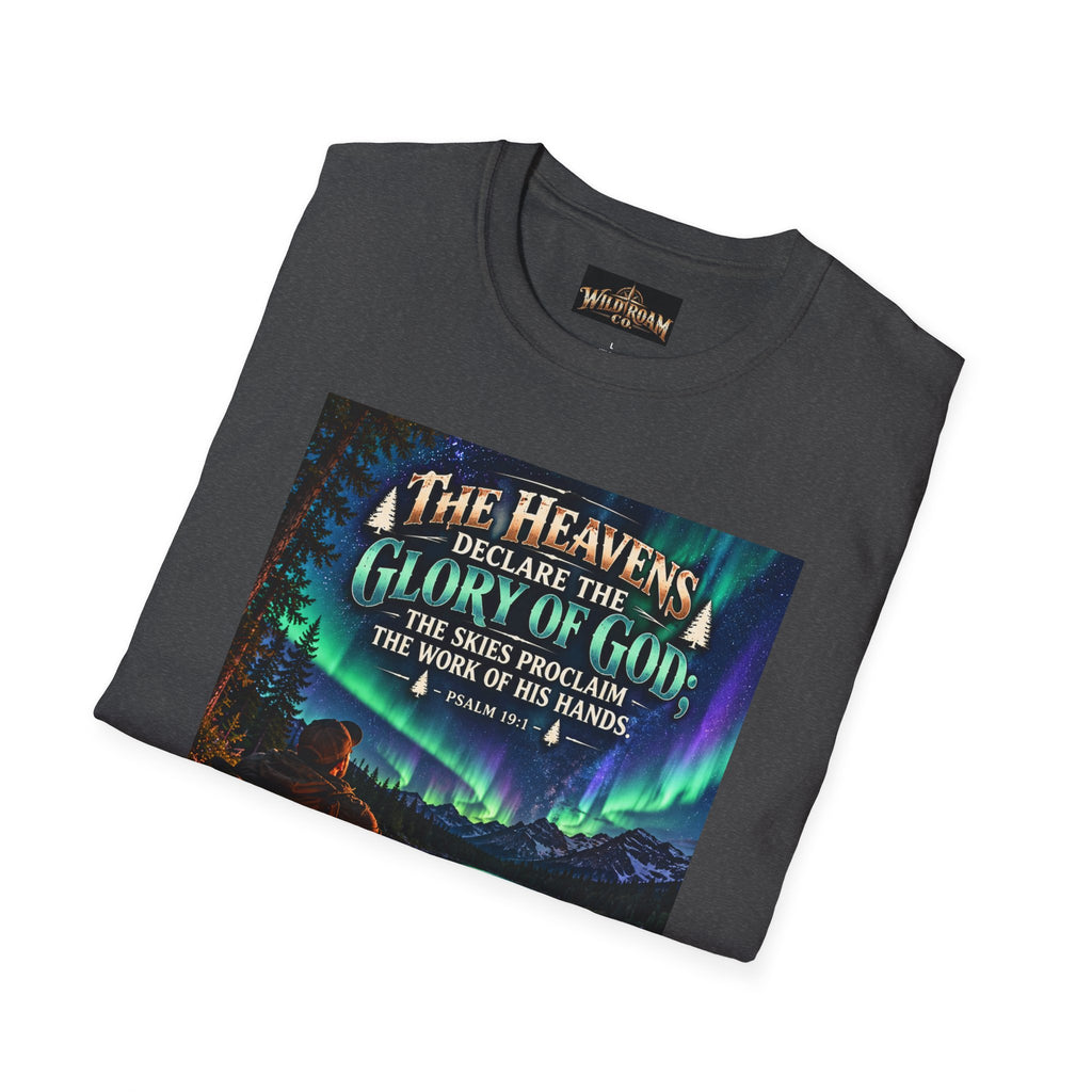 Men's Christian Campfire T-Shirt — "The Heavens Declare the Glory of God" Scenic Faith Tee
