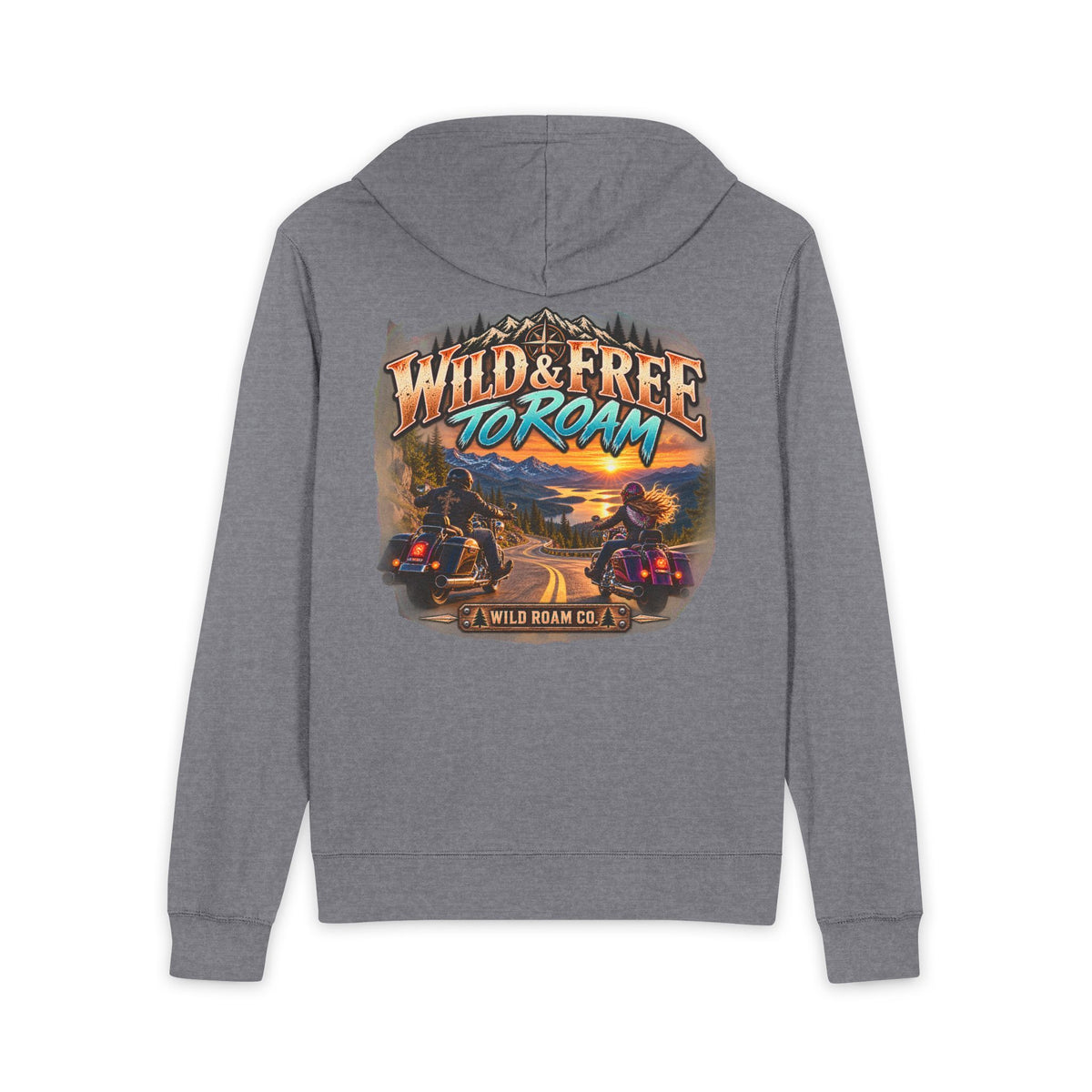 Wild & Free to Roam Hoodie — Motorcycle Sunset Zip-Up